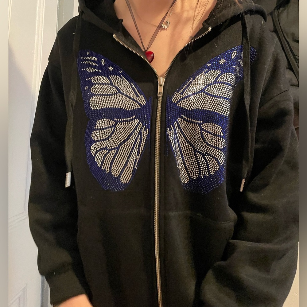 Black Butterfly Zip-Up